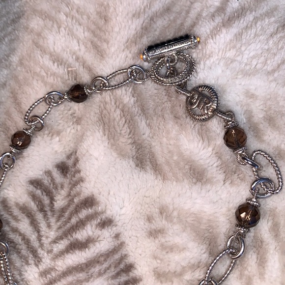 Judith Ripka smoky quartz necklace with onyx citrine toggle close - Picture 2 of 5